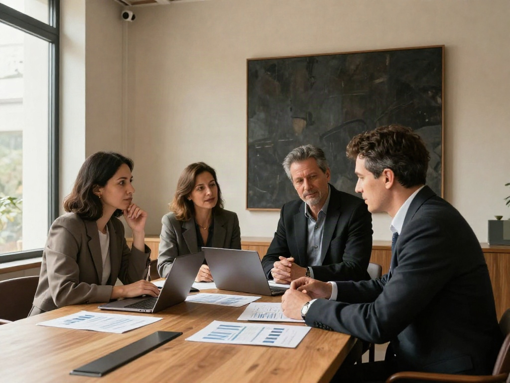 Consultants working together to review business data and align on strategic priorities
